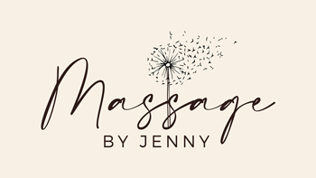 Massage by Jenny logo featuring a dandelion with flying seeds representing relaxation and rejuvenation through massage therapy for two.